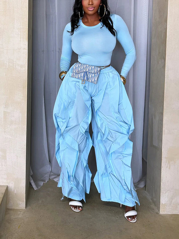 Sleek Top Windbreaker Pleated Pants Set