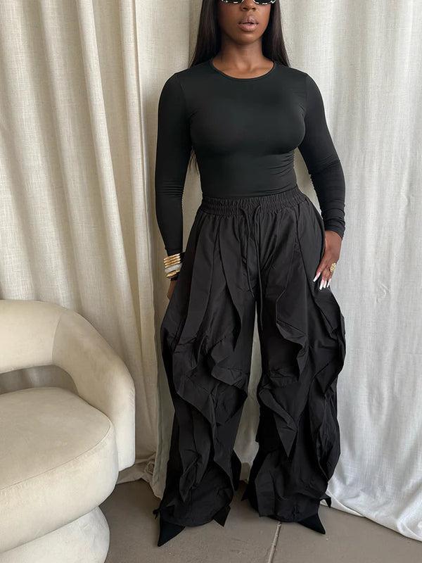Sleek Top Windbreaker Pleated Pants Set