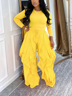 Sleek Top Windbreaker Pleated Pants Set