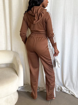 Stripes Crop Hoodie Wide Pants Set