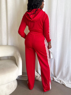 Stripes Crop Hoodie Wide Pants Set