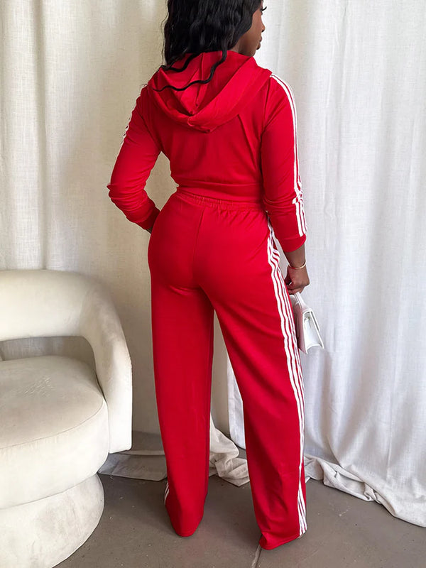 Stripes Crop Hoodie Wide Pants Set