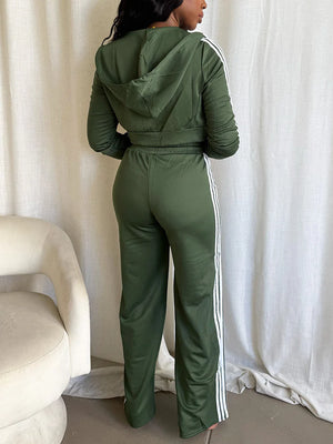 Stripes Crop Hoodie Wide Pants Set