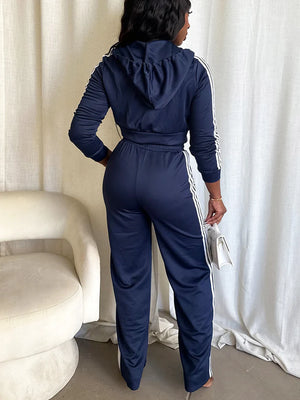 Stripes Crop Hoodie Wide Pants Set