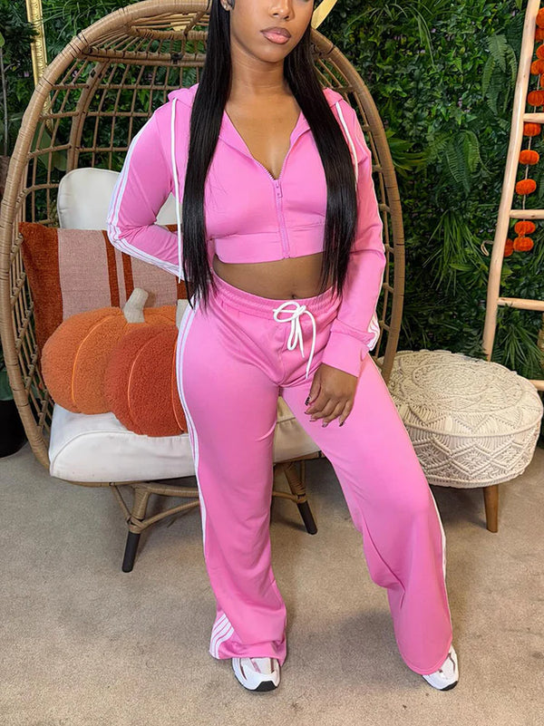 Stripes Crop Hoodie Wide Pants Set