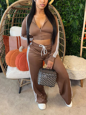 Stripes Crop Hoodie Wide Pants Set