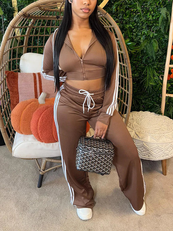 Stripes Crop Hoodie Wide Pants Set