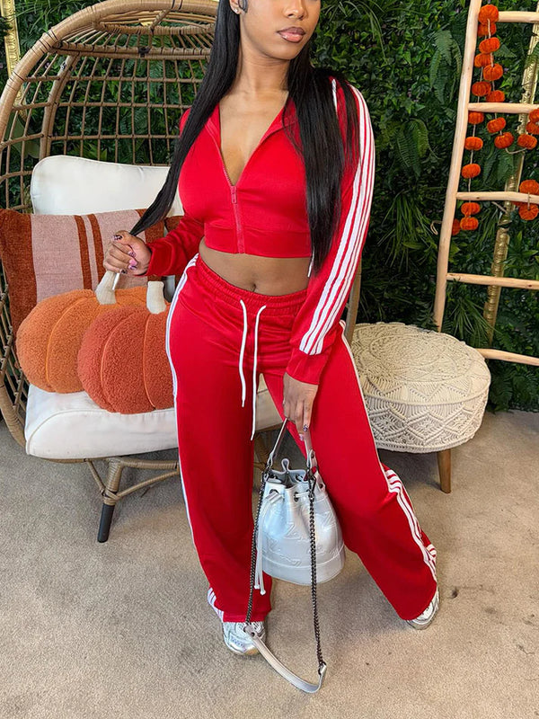 Stripes Crop Hoodie Wide Pants Set