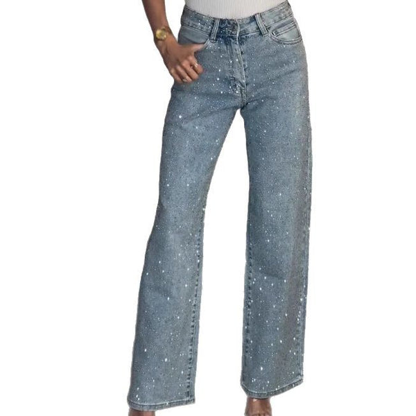 Rhinestone High Rise Straight Jeans