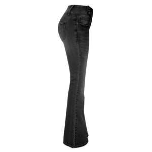 Retro Side Button Mid Rise Flares Jeans