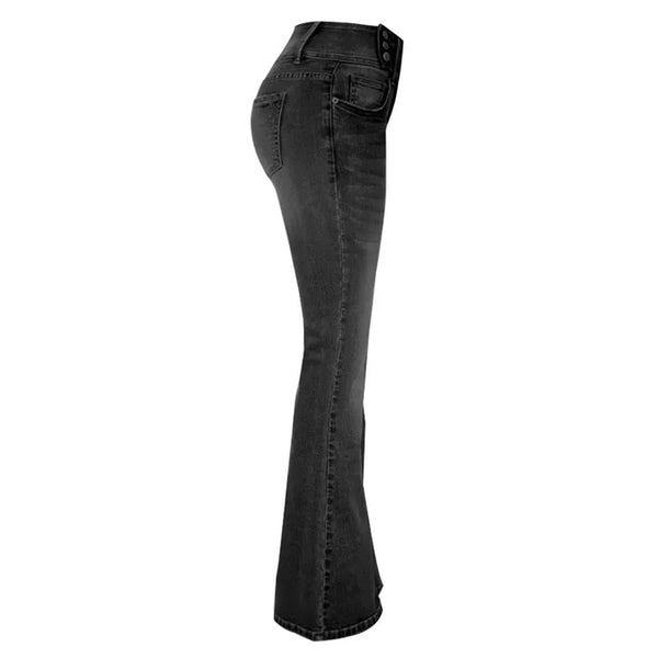 Retro Side Button Mid Rise Flares Jeans
