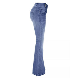 Retro Side Button Mid Rise Flares Jeans