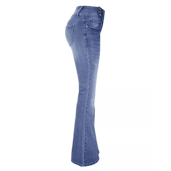 Retro Side Button Mid Rise Flares Jeans