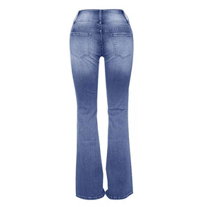 Retro Side Button Mid Rise Flares Jeans