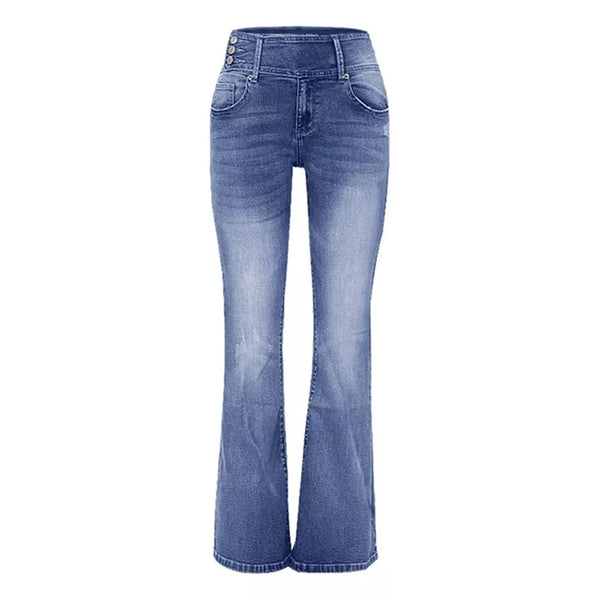 Retro Side Button Mid Rise Flares Jeans