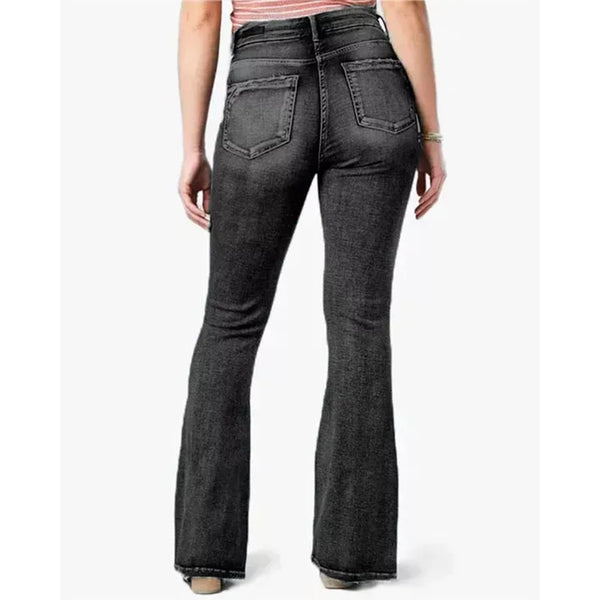 Retro Side Button Mid Rise Flares Jeans