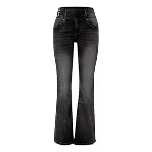 Retro Side Button Mid Rise Flares Jeans