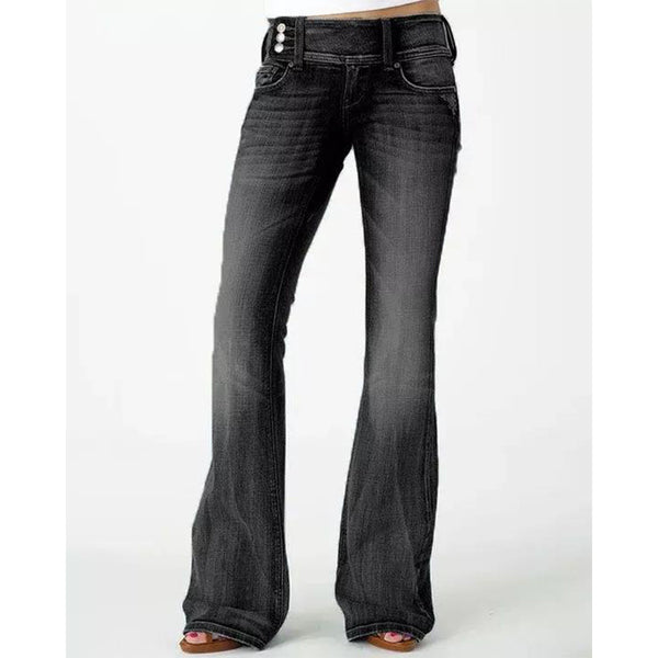 Retro Side Button Mid Rise Flares Jeans