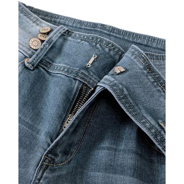 Retro Side Button Mid Rise Flares Jeans