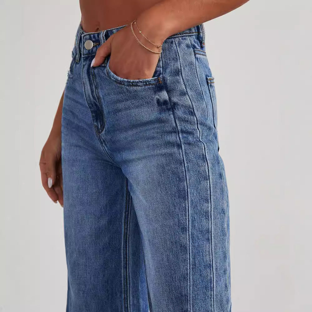 Mid-waisted Raw Edge Hem Jeans