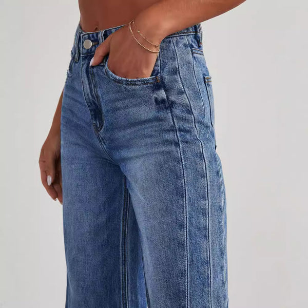 Mid-waisted Raw Edge Hem Jeans