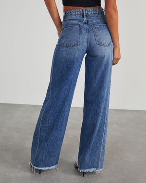 Mid-waisted Raw Edge Hem Jeans