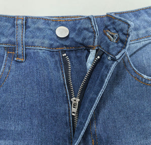 Mid-waisted Raw Edge Hem Jeans