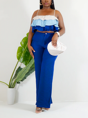Ruffle Crop Top Wide-Leg Pants Set