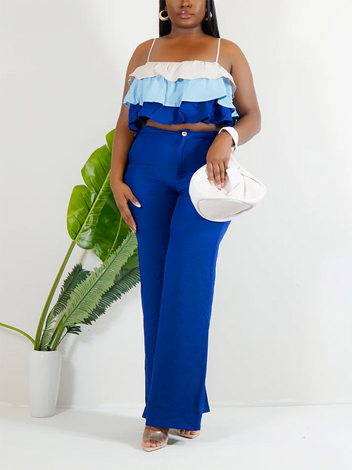 Ruffle Crop Top Wide-Leg Pants Set