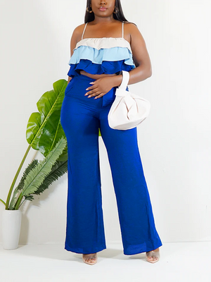 Ruffle Crop Top Wide-Leg Pants Set