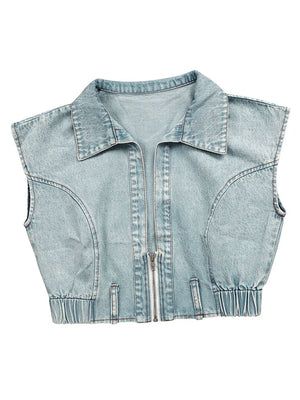 Denim Zip-Up Top Wide Pants Set