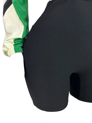 Colorblock Zip-Up Jacket Biker Shorts Set