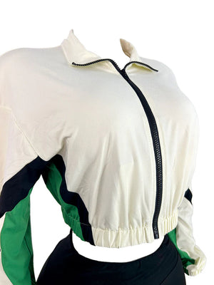 Colorblock Zip-Up Jacket Biker Shorts Set