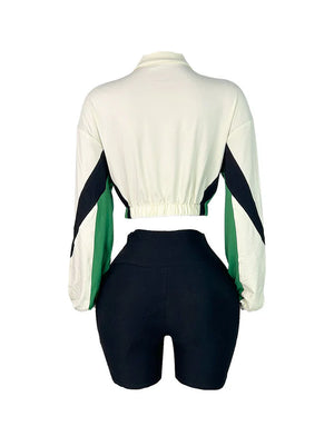 Colorblock Zip-Up Jacket Biker Shorts Set
