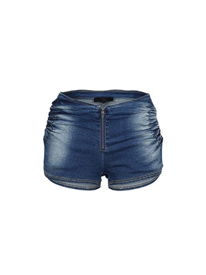Ruched Denim Top Shorts Set