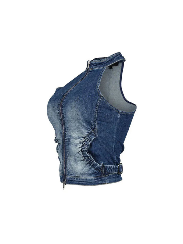 Ruched Denim Top Shorts Set