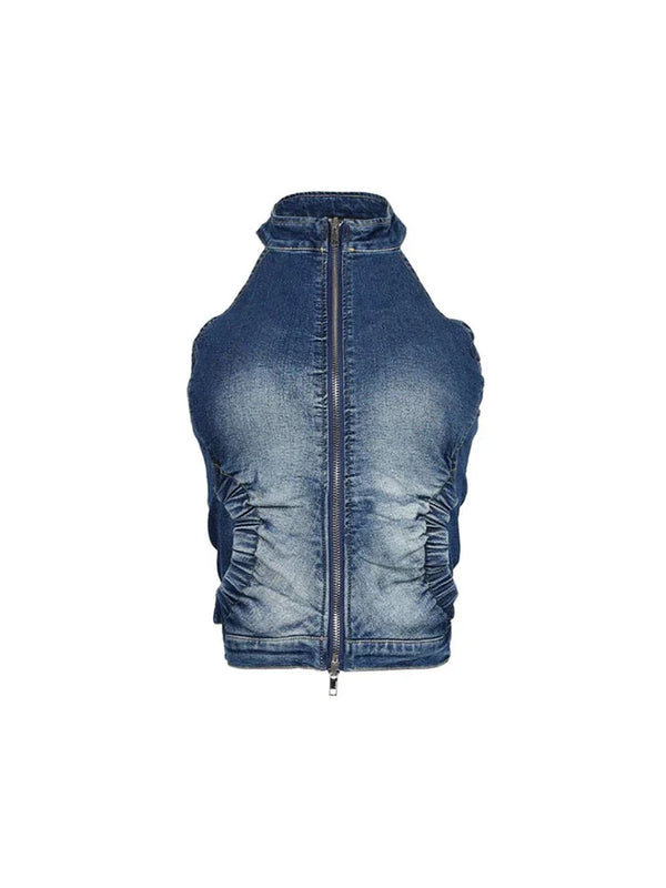 Ruched Denim Top Shorts Set