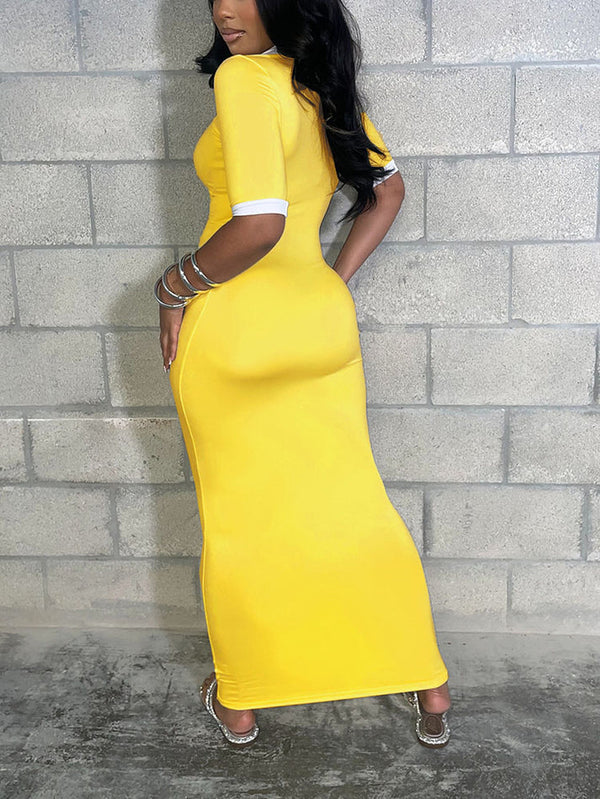 Contrast Polo Bodycon Maxi Dresses