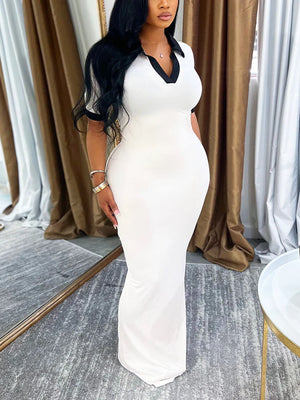 Contrast Polo Bodycon Maxi Dresses
