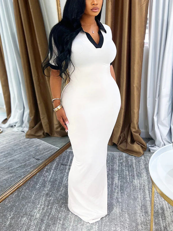 Contrast Polo Bodycon Maxi Dresses