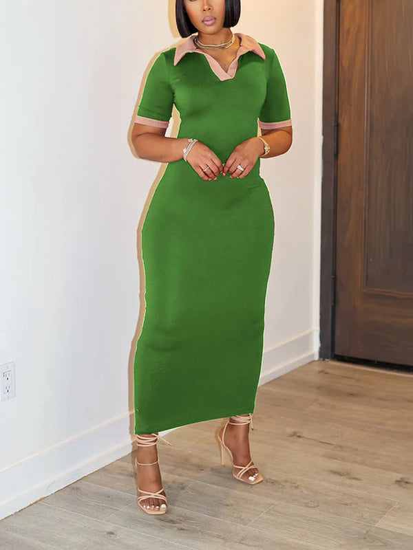 Contrast Polo Bodycon Maxi Dresses