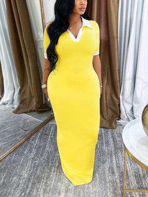 Contrast Polo Bodycon Maxi Dresses