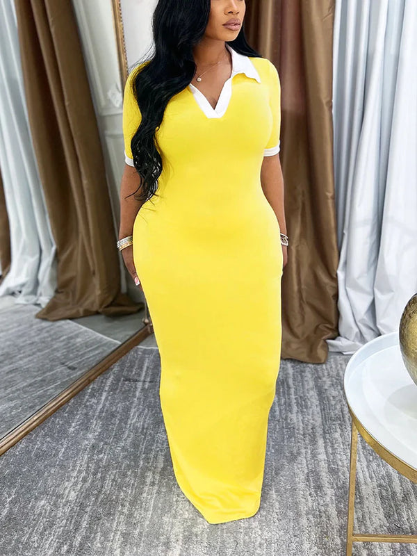 Contrast Polo Bodycon Maxi Dresses