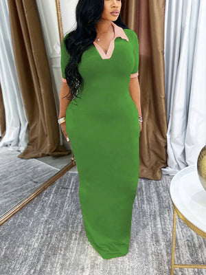 Contrast Polo Bodycon Maxi Dresses