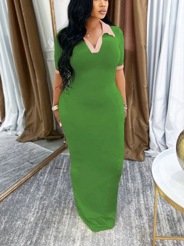 Contrast Polo Bodycon Maxi Dresses