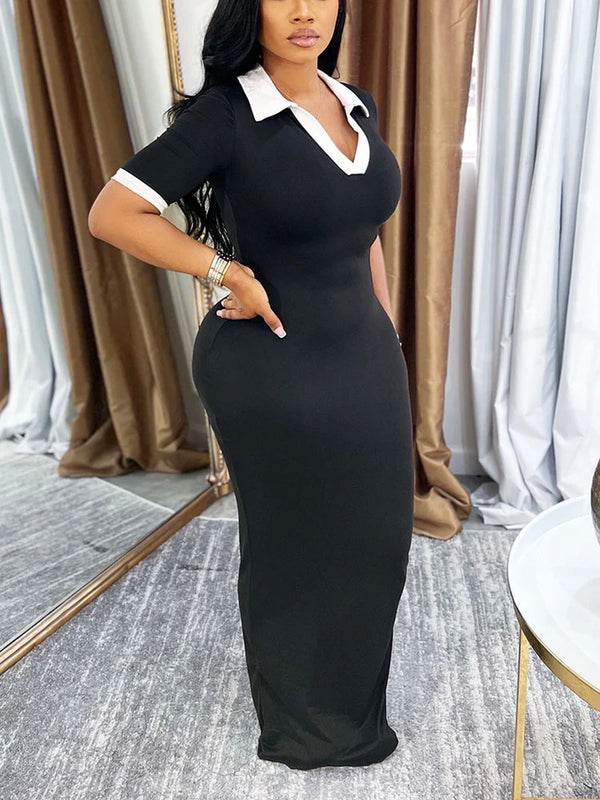 Contrast Polo Bodycon Maxi Dresses