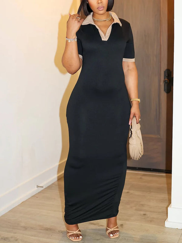Contrast Polo Bodycon Maxi Dresses