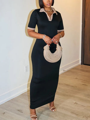 Contrast Polo Bodycon Maxi Dresses