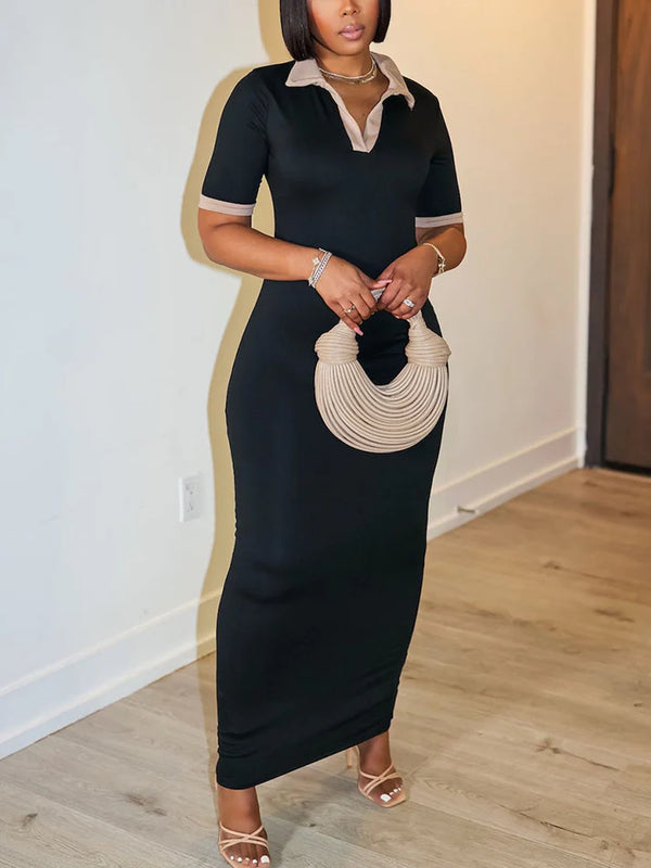 Contrast Polo Bodycon Maxi Dresses