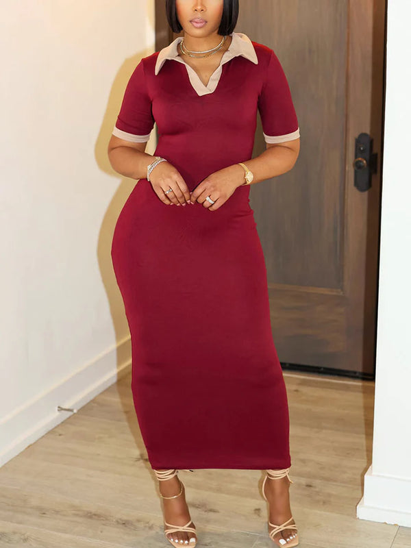 Contrast Polo Bodycon Maxi Dresses